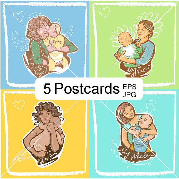 postcard-mother-child-drawing-cute