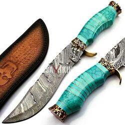 Handmade Knife with FREE Leather Sheath, Damascus Blade, Hand Forged Knife, Brass Handle, Best Birthday Gift, Knife