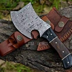 Heavy Duty Damascus Steel Cleaver Comes With Leather Sheath, Handmade Damascus Chopper With Rose Wood Handle, Gift for H