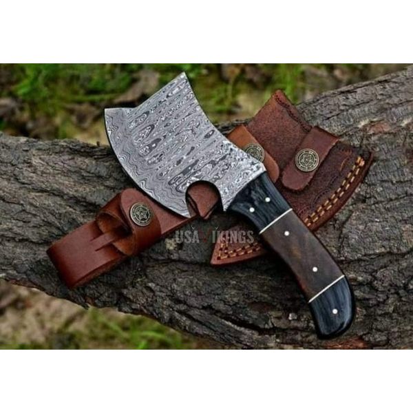 Heavy Duty Damascus Steel Cleaver Comes With Leather Sheath, Handmade Damascus Chopper With Rose Wood Handle, Gift for Husband.jpg