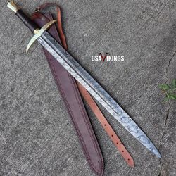 custom hand forged damascus steel viking sword, custom sword, gift for him, anniversary gift, medieval sword