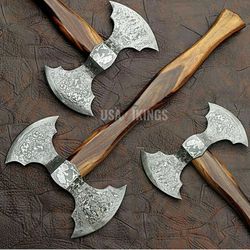 Handmade Damascus Steel Tomahawk Hatchet with FREE Leather Sheath, Axe With Rose Wood, Best Birthday Anniversary Gift