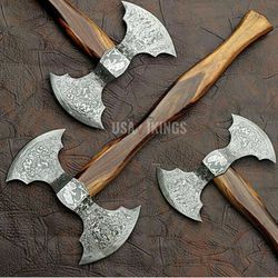 handmade damascus steel tomahawk hatchet with free leather sheath, axe with rose wood, best birthday anniversary gift
