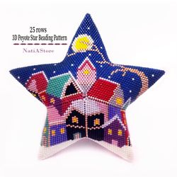 Colorful Houses - Peyote Star Beading PDF Pattern / Beaded Christmas Ornament
