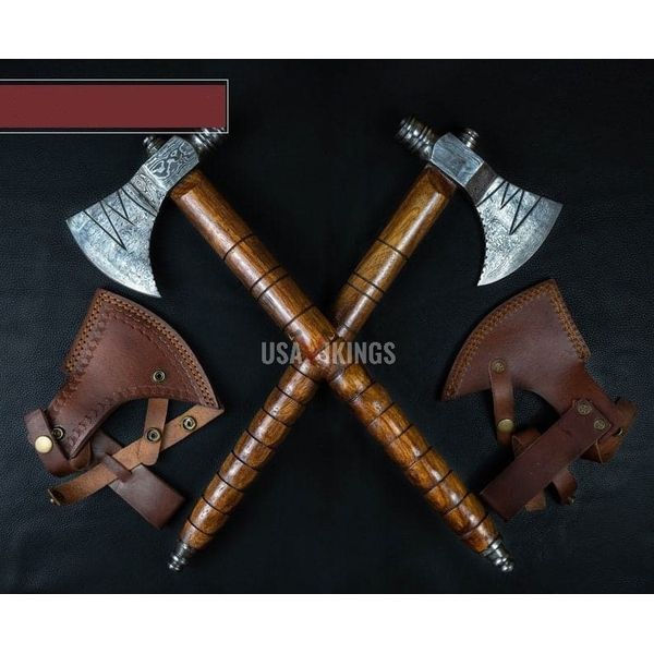 Custom Gift Forged Carbon Steel Viking Axe with Rose Wood Shaft with FREE Leather Sheath, Best Birthday & Anniversary Gift For Husband.jpg