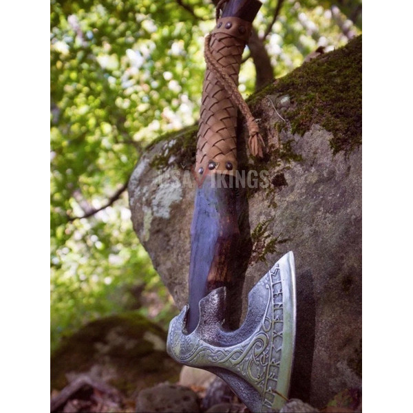 Custom Gift Forged Carbon Steel Viking Axe Hatchet Rose Wood Shaft, Throwing Bearded Camping Axe, Best Birthday & Anniversary Gift For Him (6).jpg