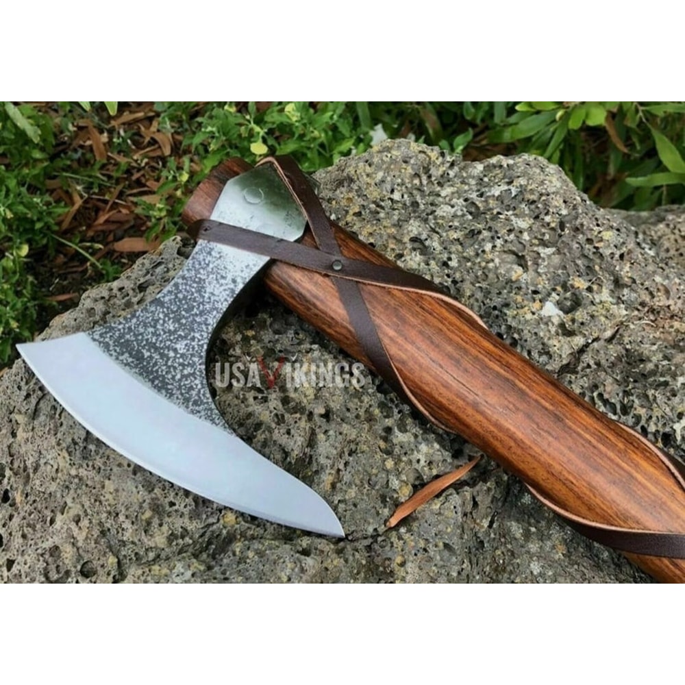 RAGNAR VIKING AXE, Hand Forged Camping Axe with Rose Wood Shaft, Viking Bearded Nordic, Best Groomsmen Wedding Gift For Him, Birthday Gift (4).jpg