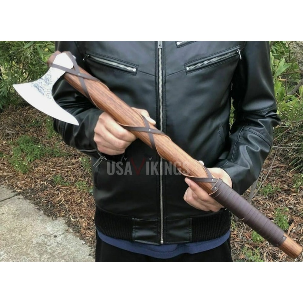 RAGNAR VIKING AXE, Hand Forged Camping Axe with Rose Wood Shaft, Viking Bearded Nordic, Best Groomsmen Wedding Gift For Him, Birthday Gift (5).jpg