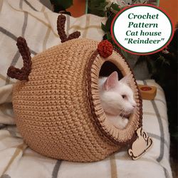 Crochet pet house Christmas reindeer Digital Instruction Manual in PDF Format Crochet cat furniture pdf pattern Handmade