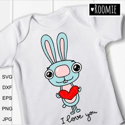 Valentine Svg Bunny with heart svg, rabbit svg, love svg, Clipart bunny rabbit Svg, i love you svg, Valentines day Shirt