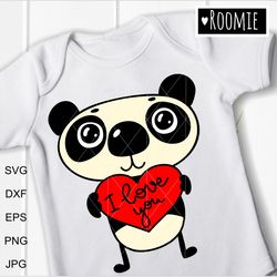 Valentine Svg PANDA with heart svg, Panda Clipart, love svg, i love you svg Valentines day Shirt Design Dxf Eps Png
