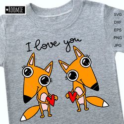 Valentine Svg Foxes with heart svg, Fox Clipart, love svg, i love you svg Valentines day Shirt Design, fox cutfile