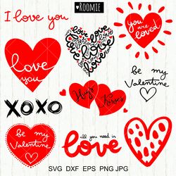 valentine day heart bundle svg, doodle heart svg, love svg, clipart hearts svg, i love you svg xoxo valentines day shirt
