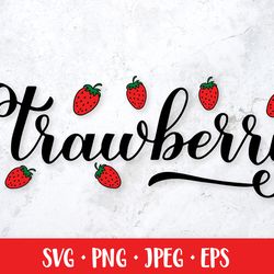 strawberry svg calligraphy lettering and hand drawn berries svg