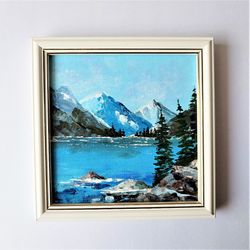 Mountain lake landscape painting, Impasto art, Painting on canvas Landscape mountain painting, Art landscape