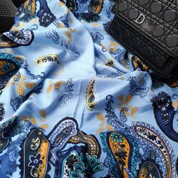 Square blue scarf, paisley scarf