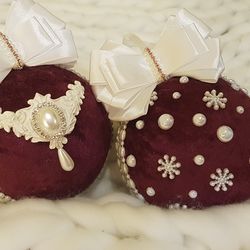 bard christmas balls, christmas velvet balls, christmas trinkets, christmas decor, handmade christmas balls