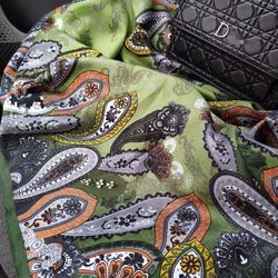 Square green scarf, paisley scarf