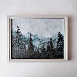 Misty mountain landscape, Landscape mountains painting, Texture mountain painting, Black and white mountain wall art
