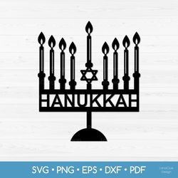 Hanukkah SVG Cut File - Menorah with the word Hanukkah SVG PNG DXF