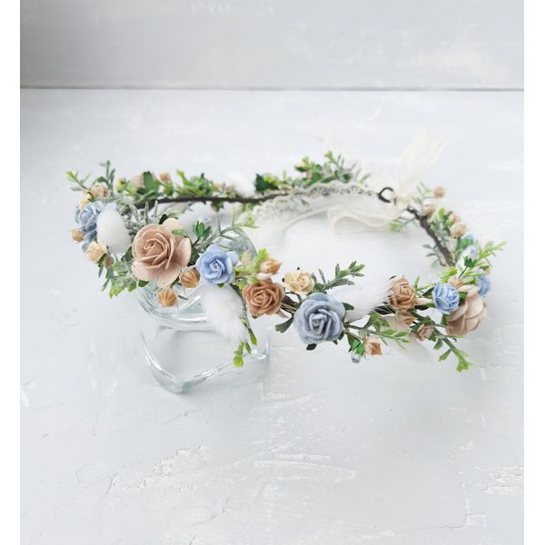 dusty blue beige flower rustic crown.jpg