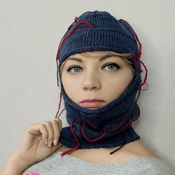 Balaclava knit - winter hats - balaclava with design - blue wool helmet - crazy ski mask - custom balaclava - unisex