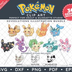 pokemon clip art svg dxf png pdf - kawaii eeveelution illustrations plus free logo & font!
