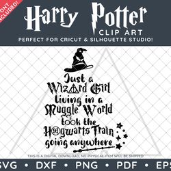 harry potter clip art svg dxf png pdf - just a wizard girl typography quote design & free font!
