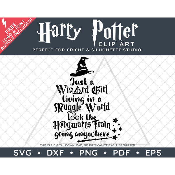 Harry Potter Clip Art - Just a Wizard Girl Quote by SVG Studio.png