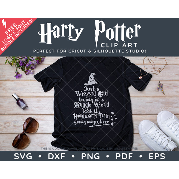 Harry Potter Clip Art - Just a Wizard Girl Quote by SVG Studio2.png