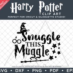 Harry Potter Clip Art SVG DXF PNG PDF - Snuggle This Muggle Valentines Typography Quote Design & FREE Font!