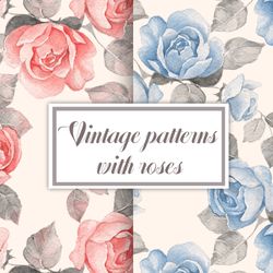 Vintage floral patterns with rose flowers. Seamless watercolor pattern. Digital paper.  Digital downloads
