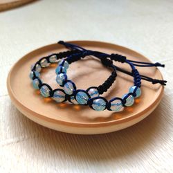 Handmade Faceted Moonstone braided Shamballa Bracelet, woven macrame Shambhala bracelet 9 beads, Beaded bracelet