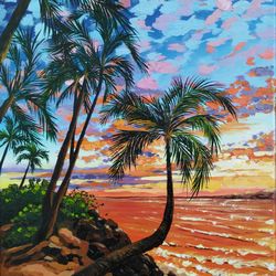 acrylic painting tropical sunset original interior painting