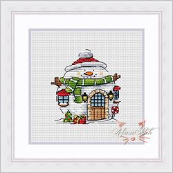 Snowman. Fairytale houses. Cross stitch pattern pdf & css