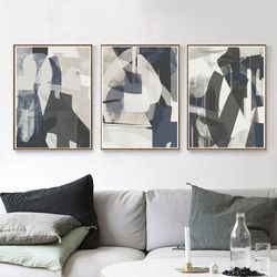 Abstract Gray Art, 3 Piece Prints, Printable Wall Art, Abstract Painting, Large Triptych, Set Of 3 Posters, Grey Decor