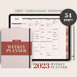 2023 DIGITAL Weekly Planner, Minimalist agenda schedule, Goodnotes ipad Planner, Daily hourly plan, Student teacher work