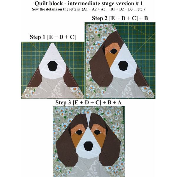 Beagle Quilt Block PDF Pattern 3 versions Paper Piecing | Inspire Uplift