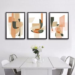 Abstract Painting, Large Print, 3 Piece Prints, Printable Wall Art, Abstract Triptych, Set Of 3 Posters, Beige Green Art