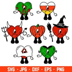 bad bunny halloween hearts bundle svg, un halloween sin ti svg, bad bunny halloween svg,