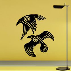 Huginn And Muninn Sticker Crows Of Odin Scandinavian Mythology Runes Symbols Wall Sticker Vinyl Decal Mural Art Decor