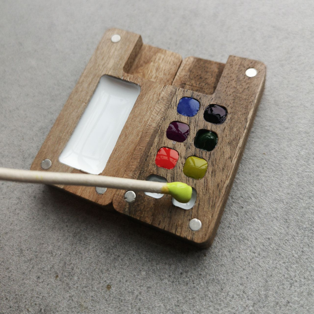 Mini Wooden Watercolor Palette 8 Cells For Colors With Tiny Sketchbook 8