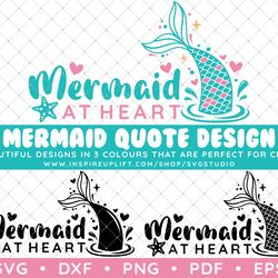 Clip Art Vector Decal Vinyl Design Graphics SVG / DXF / PNG - Cute Mermaid Typography Quote Design: Mermaid At Heart