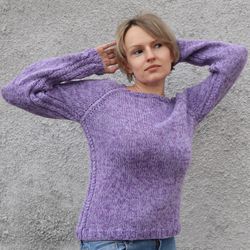 Alpaca sweater women, Knit winter sweater, Sweater crew neck, Lilac cableknit women pullover, Wool sweater