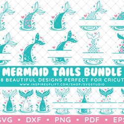 clip art vector decal vinyl design graphics svg / dxf / png - mermaid tails silhouette design bundle