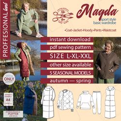 Coat Jacket Hoody Pants Waistcoat. Collection sewing patterns Magda,  Size L XL XX L, Sport style garment