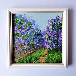 Lilac wall art, A landscape painting, Floral wall decor, Small landscape paintings, Discount wall art, Impasto painting