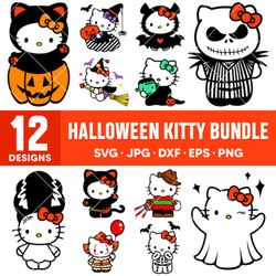 Hello Kitty Halloween Bundle SVG, Kitty Halloween SVG, Horror Kitty SVG, Halloween SVG