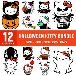 hello kitty halloween bundle svg, kitty halloween svg, horror kitty svg, halloween svg