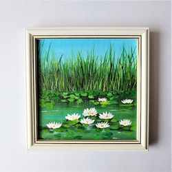 Water lily flower landscape paintings, Painted landscape, Discount wall art, Landscape art, Acrylic landscape painting